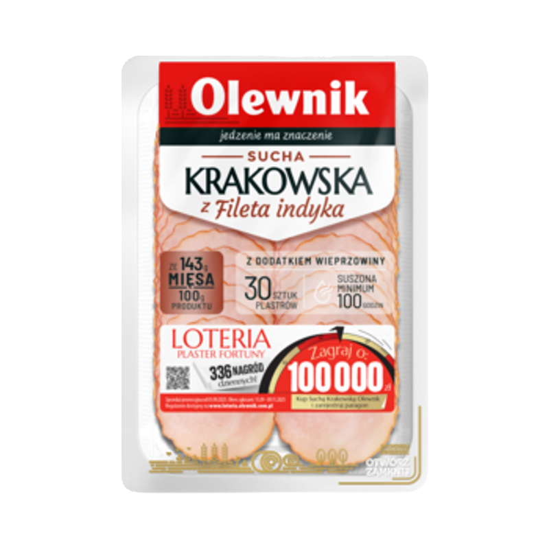 Sucha krakowska z fileta indyka z dodatkiem wieprzowiny 90g Olewnik